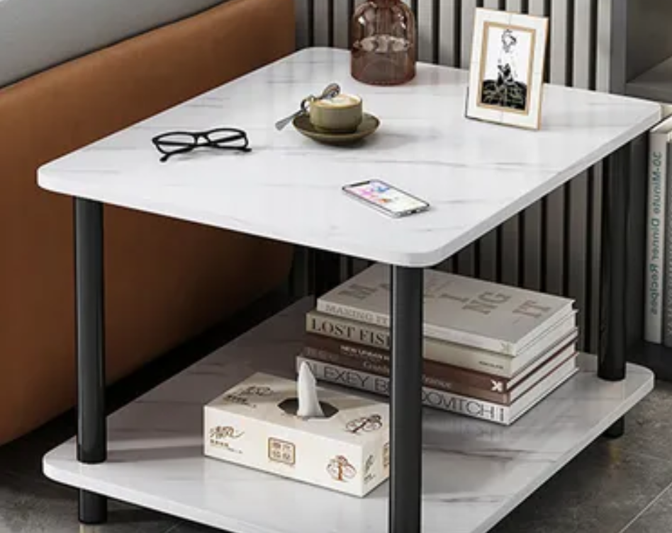 Modern Two-Tier Faux Marble End Table