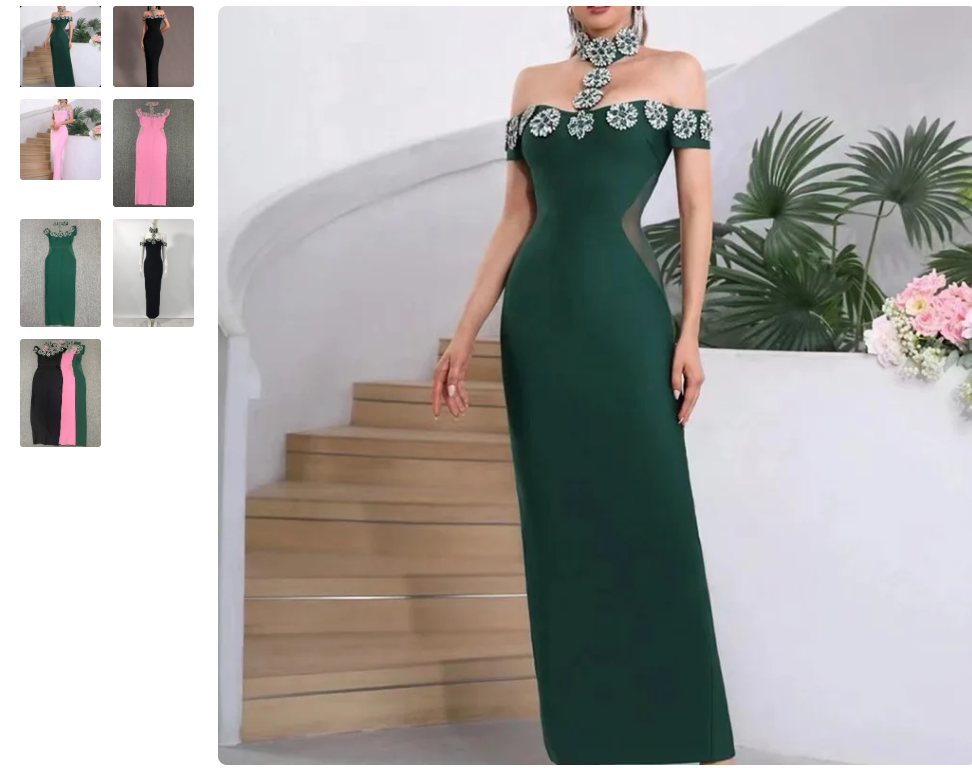 466 Cold-Shoulder Jewel Trim Maxi Dress